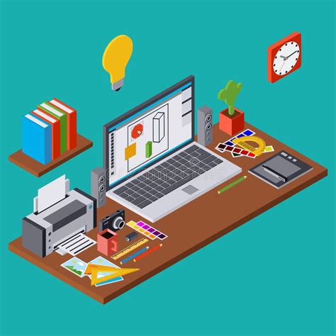 Flat Designer Workplace Concept Stock Vector Illustration Of Monitor