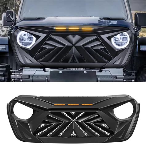 SEVENS DESIGN Front Grill Compatible with 2018-2023 Jeep Wrangler JL & Gladiator JT, Matte Black ...