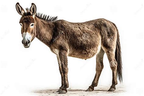 Sideview Of An Donkey That Looks Away On White Background Stock