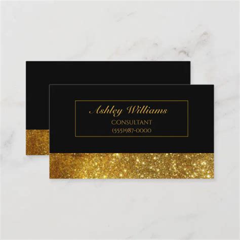 Classy Elegant Luxury Black And Gold Glitter Business Card Zazzle