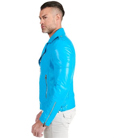 Chiodo Biker Azzurro In Pelle Da Uomo D Arienzo D Arienzo