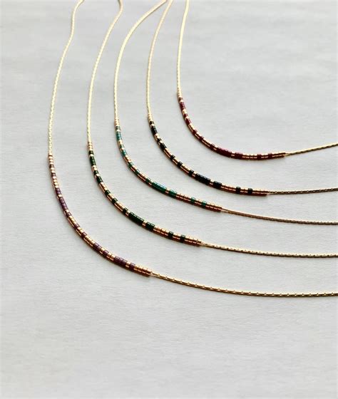 Jewel Toned Delicate Seed Bead Necklace Minimalist Necklace Etsy