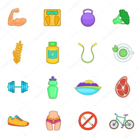 Healthy Lifestyle Icons Set Cartoon Style Stock Vector Ylivdesign