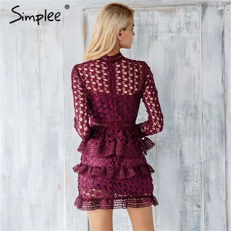 Buy Simplee Elegant Hollow Out Ruffle Lace Dress Women Vintage Long