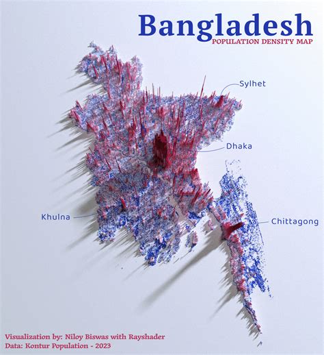 A Population Density Map Of Bangladesh By Maps On The Web