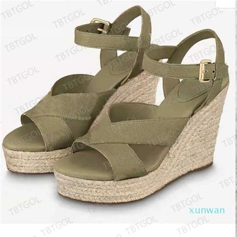 2023 Designer Ladies Tan Wedge Sandals For Women Natural Perforated ...