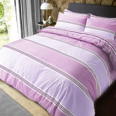 Luxury Banded Stripe Lilac Duvet Set Reversible Quilt Cover Bedding