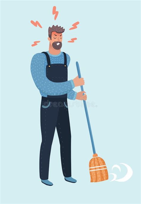 Janitor Man Broom Cartoon Illustration Stock Illustrations 498