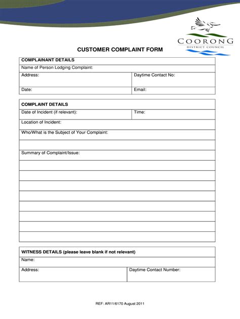 Printable Complaint Form Template