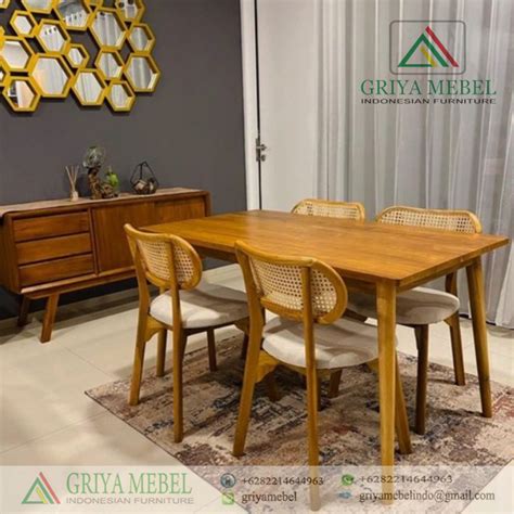 Meja Makan Set Kursi Rotan Minimalis Furniture Jati Jepara