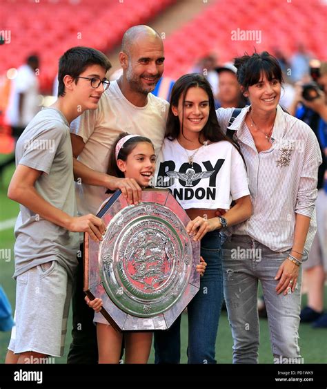 Pep Guardiola And His Children Marius And Maria Hi Res Stock