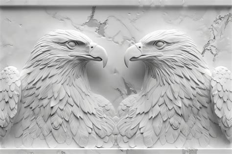 Grayscale Depth Map In Black And Gray Bald Eagle Head Coin Design In 3d