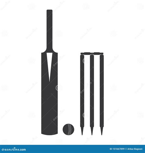 Cricket Bat Ball Stumps And Bails Icon Stock Vector Illustration Of