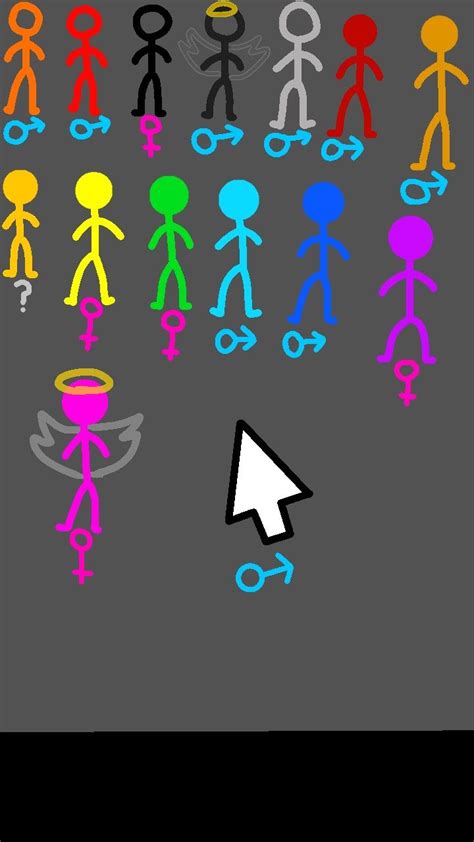 An Arrow Pointing To Different Colored Stick Figures