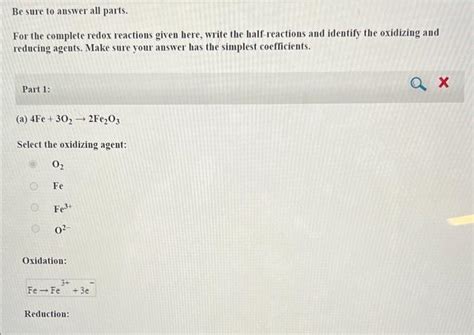 Solved Be sure to answer all parts. For the complete redox | Chegg.com 