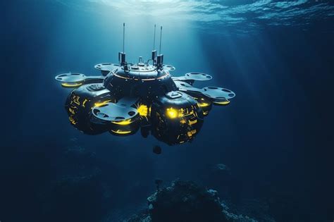 Premium Photo Futuristic Underwater Exploration With Submersible