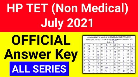 Hp Tet Non Medical Official Answer Key July 2021 All Series HPBOSE