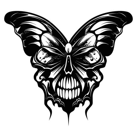 Butterfly Skull Svg File Spooky Skull Butterfly Vector Images Silhouette Gothic Svg Design