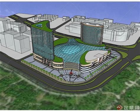 某现代风格精致详细商业办公楼建筑设计su模型 原 Sketchup模型库 毕马汇 Nbimer