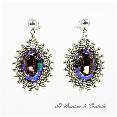 Orecchini Pendenti Con Cabochon Swarovski Multicolore Fatti A Mano