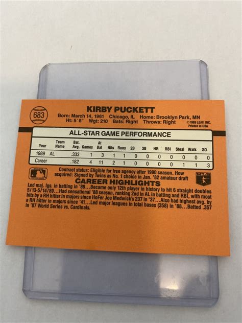 1990 Donruss Kirby Puckett HOF All Star Error Card No TM Wrong DOB