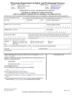 Fillable Online Dsps Wi 3982 Reciprocal Health Credential Application