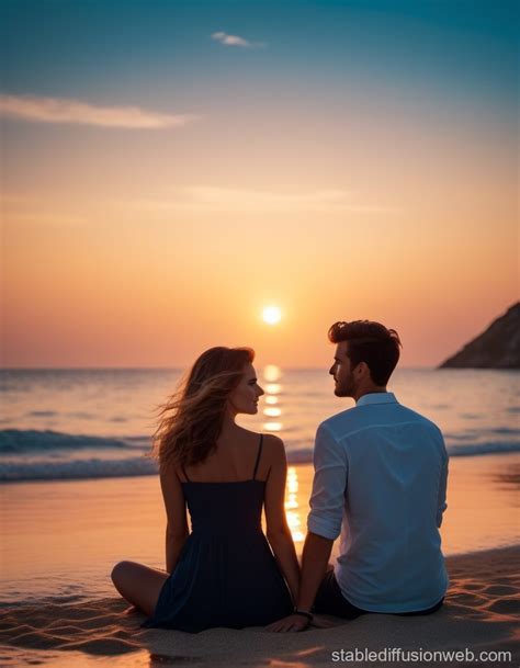 Couple Watching Sunset On Beach Stable Diffusion Online