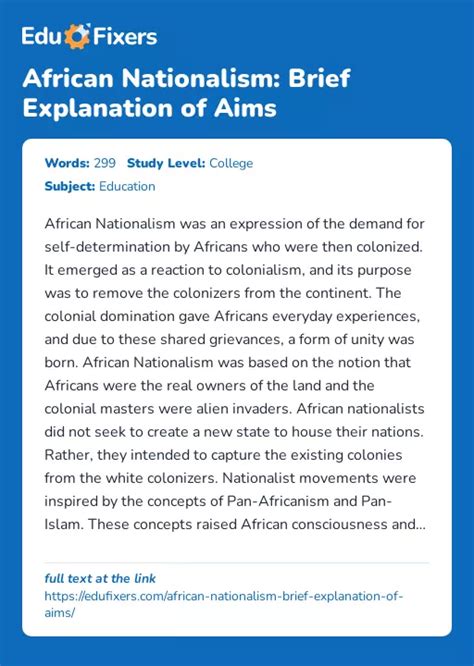 African Nationalism: Brief Explanation of Aims