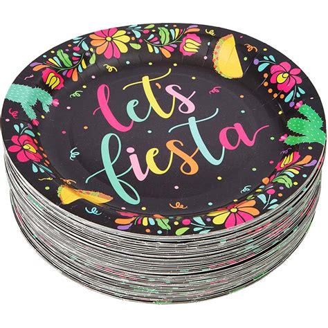 Lets Fiesta Paper Party Plates For Cinco De Mayo Black 9 Inches 80