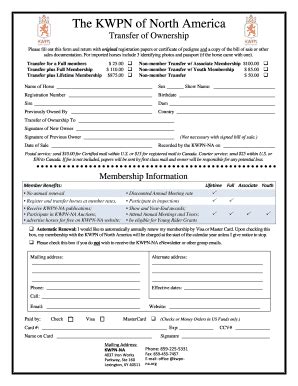 Fillable Online Kwpn Na The Kwpn Of North America Transfer Of Ownership