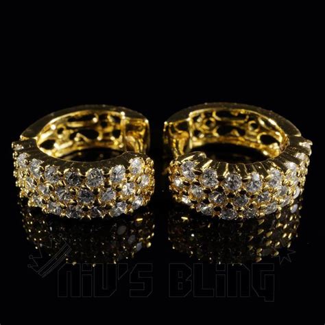 18k Gold 3 Row Huggie Hoop Earrings Nivs Bling