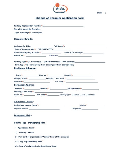 Fillable Online Change Of Occupier Application Form Tgmeesevagovin