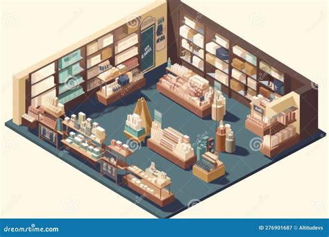 Isometric View Of Retail Store Showcasing Products And Brand Stock