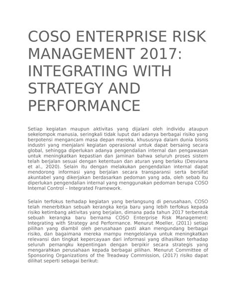 Coso Enterprise Risk Management 2017 Coso Enterprise Risk Management 2017 Integrating With