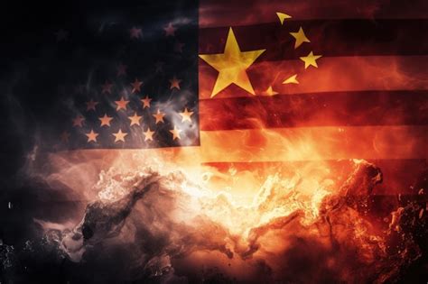 Premium Ai Image Two National Flags The American And Chinese Engulfed In Flames Symbolizing