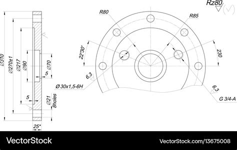 Expanded Bearing Sketch With Angle Degree Vector Image