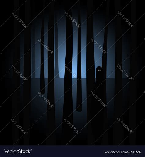 Creepy silhouette with eyes in spooky dark forest Vector Image