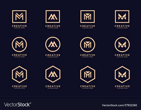 Monogram Letter M Logo Design Template Set Vector Image