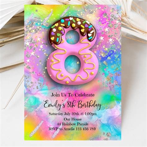 8th Birthday Invitation Editable Pink Stars Birthday Etsy