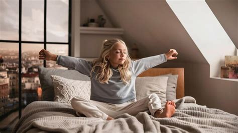 Premium Photo Blonde Girl Stretching On The Bed