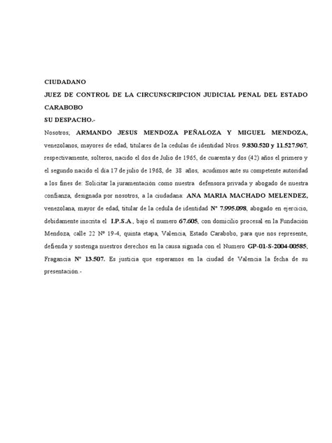 Solicicitud De Nombramiento De Defensor Privado Pdf