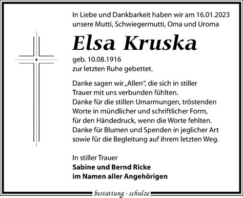 Traueranzeigen Von Elsa Kruska Trauer Anzeigen De