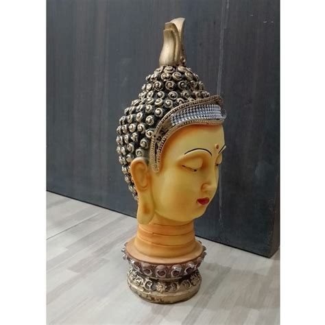 Yellow Silver And Golden Home Decor Polyresin Buddha Head Statue Size