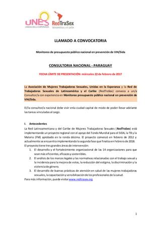 OPORTUNIDAD LABORAL TdR Convocatoria Consultoria Monitoreo En