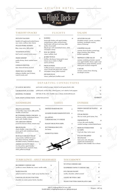 Menu at Flight Deck Pub, St. Louis