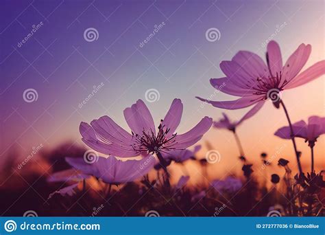 Ravishing Closeup Flower Scenery In Natural Landscape With Starry Night