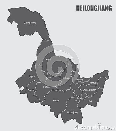 Heilongjiang Province Administrative Map Vector Illustration