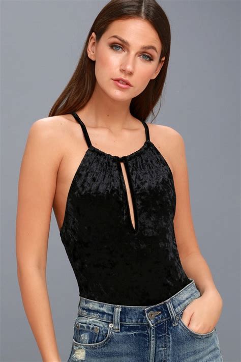 Cute Black Bodysuit Sleeveless Velvet Bodysuit Lulus