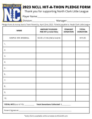 Fillable Online NCLL HIT A THON PLEDGE FORM Fax Email Print PdfFiller