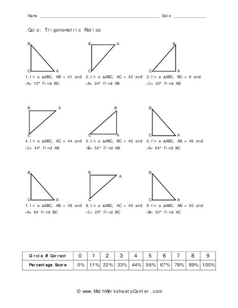 Trigonometric Ratios Worksheet For 10th Grade Lesson Planet